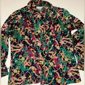 Vintage Christie & Jill Blouse Women Size 10 Button Up Long Sleeve Made in Korea